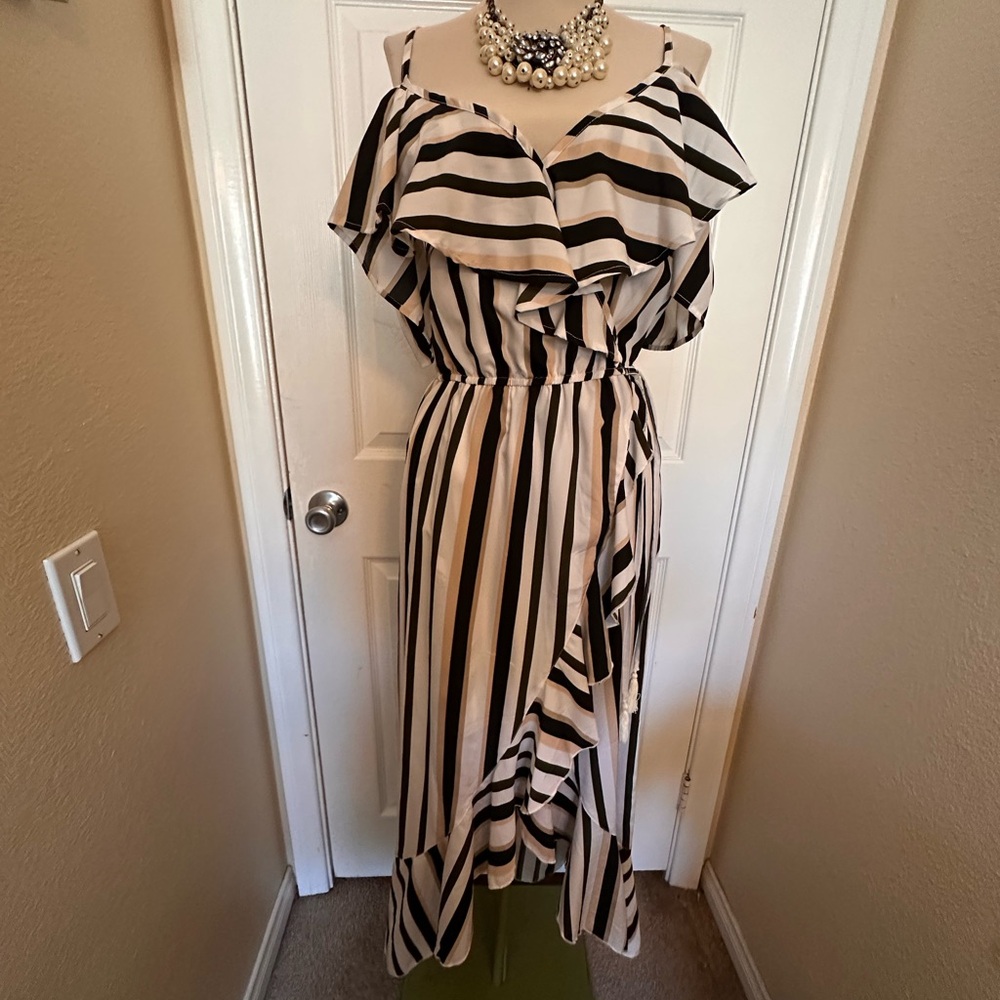 Black and White Striped Ruffle Dress